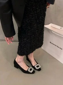 Women's Chunky Heel Square Toe Shoes, Black, Spring/Autumn/Winter - Black - View 3