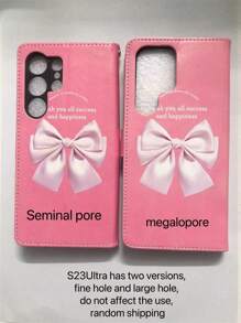 Peach Large Bow Faux Pearl Decor Wristband Case Compatible With IPhone 16, IPhone 16 Pro, IPhone 16 Plus, IPhone 16 Pro Max, Galaxy S25 Ultra, Galaxy S24 Ultra 5G