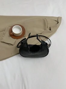 1 Pieza Bolso De Mano De Mujer Tejido De Pu De Color Sólido Con Cierre De Cremallera, Bolso De Hombro Con Forma De Media Luna De Estilo Vintage, Adecuado Para Citas, Uso Diario O Regalo