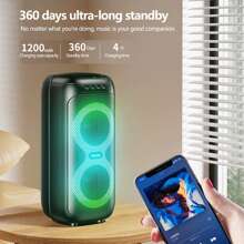 Remax Portable Wireless Speaker, Dual Speakers, Connection, Hifi Stereo, LED Colorful Lights, Wireless 5.3, Supports Microphone/AUX/USB/TF Card, Compatible With Home/Outdoor, Compatible With IOS/Android. - Black - View 5