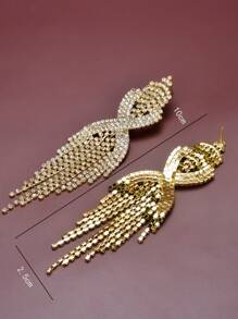 1pc Fashionable Rhinestone Earring For Women Exaggerated Party Wedding Jewelry Versatile Accessory - Yellow Gold - View 5