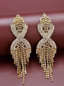 1pc Fashionable Rhinestone Earring For Women Exaggerated Party Wedding Jewelry Versatile Accessory - Yellow Gold - View 4