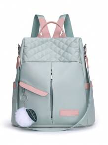 Multifunctional Anti-Theft Bag With Embroidered Strap, Women's Coin Purse, High-End Travel Bag For Postgraduates, Waterproof, For Shopping, Travel, Comes With Plush Pendant, Mommy Bag, Handbag, Laptop Bag, Women's Nylon Shoulder Backpack, Suitable For Office Ladies, Commuters, Elementary And Middle School Students, College Freshmen And Sophomores, Graduates, Essential Back-To-School Item, School Supplies, School Backpack, School Bag, Backpack For School, Back To School Backpack, School Bookbag, Big Backpack, Backpack School, Back To School Bags, Large Capacity, Lightweight, Portable, Suitable For Teen Girls Women College Students, Teacher, White-Collar Workers, Perfect For Back To School, First Day Of School - Green - View 4