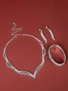 4入組時尚簡約鑽石頸鏈套裝，適用於女性日常佩戴、婚禮、派對、新娘 - 銀色 - 查看 8