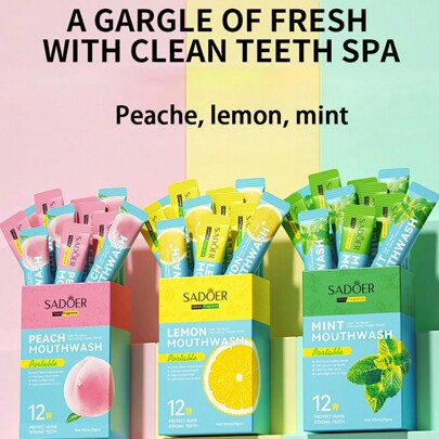 20 قطعة غسول للفم بنكهات الفواكه مع علبة هدايا - الخوخ/النعناع/الليمون/البطيخ/العنب/الشاي الأخضر/الجوز الهند/المانجو/القهوة، لتنشيف النفس وتنظيف بقع الأسنان العميقة، للاستخدام مرة واحدة والتخلص منها