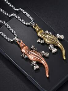 1pc Fashionable Crocodile Shaped Necklace, Unisex Streetwear Casual Jewelry - Crocodile - View 7