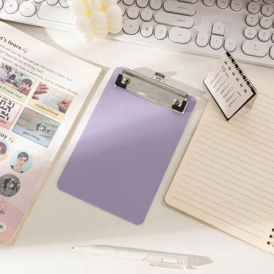 莫蘭迪色 A5 書寫板學生書桌墊夾板菜單和票據架 A6 紙張整理器垂直剪貼板,塑料 - 紫羅蘭色 - 查看 1