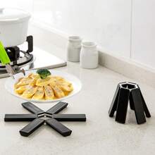 2入組abs鑄鐵隔熱墊,創意餐墊,可摺疊碗杯墊,家居廚房工具 - 黑色 - 查看 5