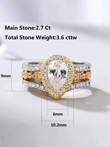 AIHUASI 2入組/套925純銀黃金色新娘戒指套裝,6*9mm 2.7ct 高品質鋯石婚禮精美珠寶禮物 - 金黃色 - 查看 4