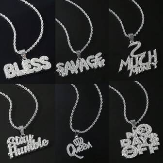 1入組鍍銀不鏽鋼紋狀寬桿鏈,鑲嵌鋯石裝飾的英文字母吊墜,嘻哈風珠寶項鍊適用於男士