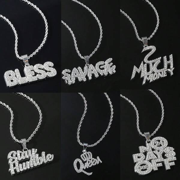 1 Pièce Collier De Bijoux Hip-hop Argenté Avec Pendentif En Lettre Anglaise Décoration En Strass Surchaîne Torsadée En Acier Inoxydable Pour Les Hommes