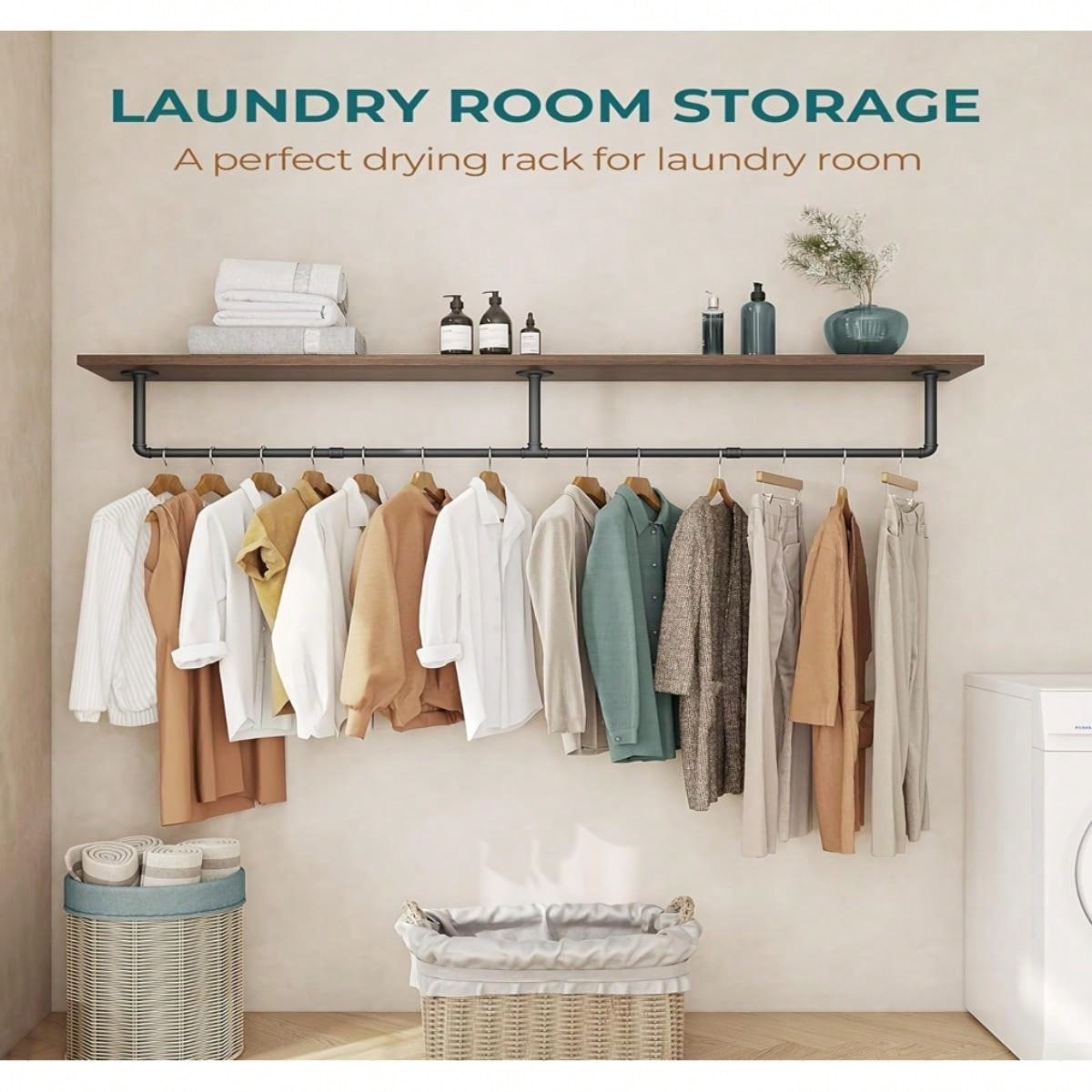 Black Single Piece Industrial Style Wall-Mounted Clothes Display Rack ...