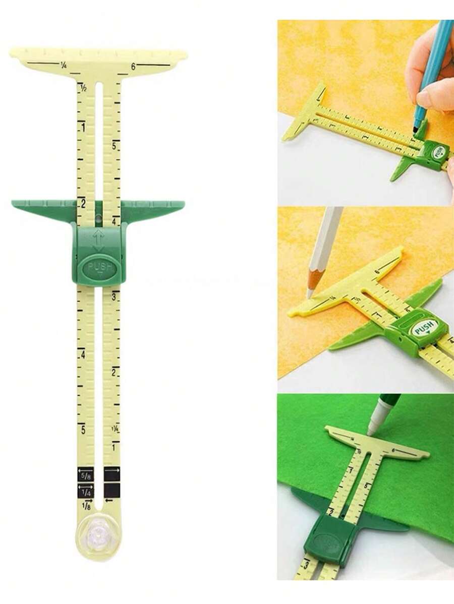 1PC Multi-Function Drawing Ruler, Cloth Ruler, Plastic Five-In-One Cloth Ruler, Drawing Tool, Tailor Ruler - Green - View 1