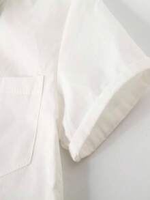 KIMOCAT Trang Phục Mùa Hè Cho Bé Trai, Bộ 2 Bộ Áo Sơ Mi Ngắn Tay Màu Trơn Và Quần Short Có Dây Quần Áo Quý Ông - trắng - Xem 3