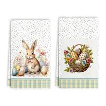2pcs, Easter Kitchen Dish Towels, Easter Theme Easter Pad, Cleaning Stuff,Easter Decor, Kitchen Supplies - Multicolor - View 1