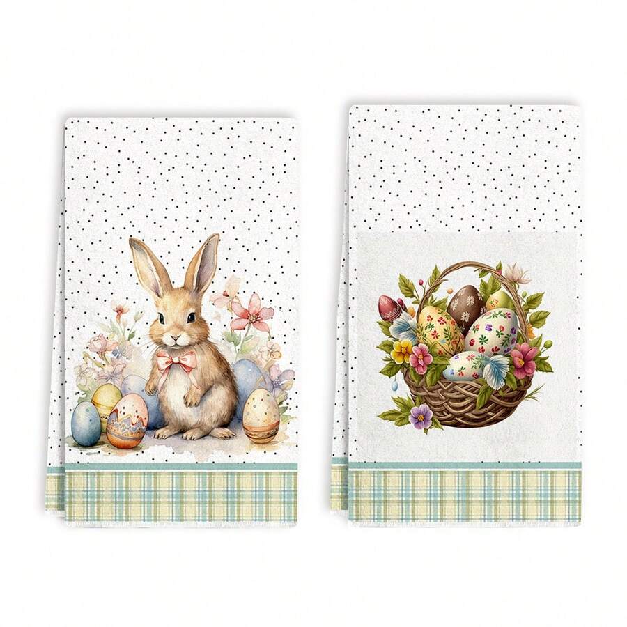 2pcs, Easter Kitchen Dish Towels, Easter Theme Easter Pad, Cleaning Stuff,Easter Decor, Kitchen Supplies - Multicolor - View 1