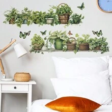 1 طقم (2 قطعة) ملصقات جدارية لأوراق نباتات خضراء طازجة في أصص، ملصقات، ديكور جداري، ديكال فينيل لديكورات المنزل، عناصر ديكور الربيع لتنشيط منزلك، ملصقات ديكور للأعياد والهدايا لعيد الميلاد والتخرج - متعدد الألوان - مشاهدة 5