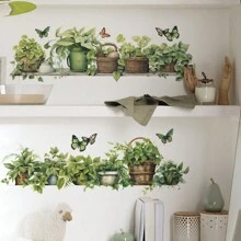1 طقم (2 قطعة) ملصقات جدارية لأوراق نباتات خضراء طازجة في أصص، ملصقات، ديكور جداري، ديكال فينيل لديكورات المنزل، عناصر ديكور الربيع لتنشيط منزلك، ملصقات ديكور للأعياد والهدايا لعيد الميلاد والتخرج - متعدد الألوان - مشاهدة 1
