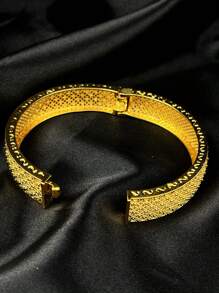 2件套非洲奢華女性手鐲,合金手鐲,阿拉伯風格24k鍍金串飾手鐲,尼日利亞婚禮新娘珠寶,迪拜母親節禮物,適合女士們日常佩戴