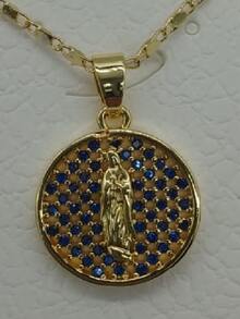 Collar Con Medalla De La Virgen - Azul Marino - Ver 3