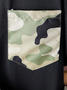 Tween Boy Camo Short Sleeve T-Shirt And Shorts Set With Bag, Spring Summer Casual Outdoor Outfit, 2pcs - Black - View 3