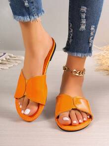 Của phụ nữ Bằng phẳng Chóp giầy mở ra Xu hướng: Cắt giảm Ngoài Mặc Dép đi trong nhà Chóp giầy tròn Nhiều màu Dép đi biển Đối với Kỳ nghỉ - trái cam - Xem 6