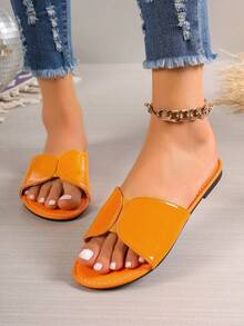 Của phụ nữ Bằng phẳng Chóp giầy mở ra Xu hướng: Cắt giảm Ngoài Mặc Dép đi trong nhà Chóp giầy tròn Nhiều màu Dép đi biển Đối với Kỳ nghỉ - trái cam - Xem 5