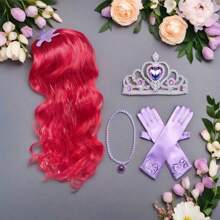 1/4/6件套公主裙配饰美人鱼假发公主假发皇冠手套项链套装，圣诞节