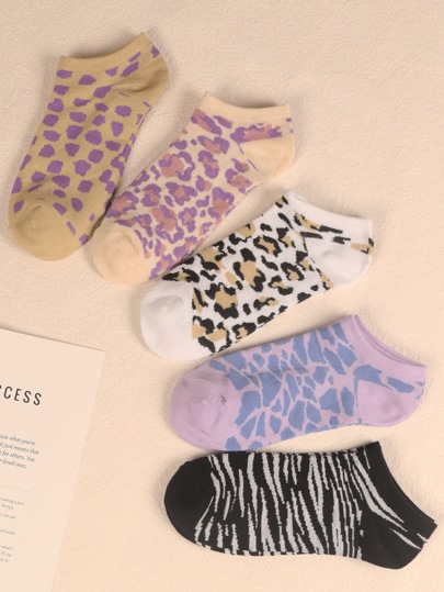 5 Pares/set Calcetines Cortos Informales De Mujer De Varios Colores