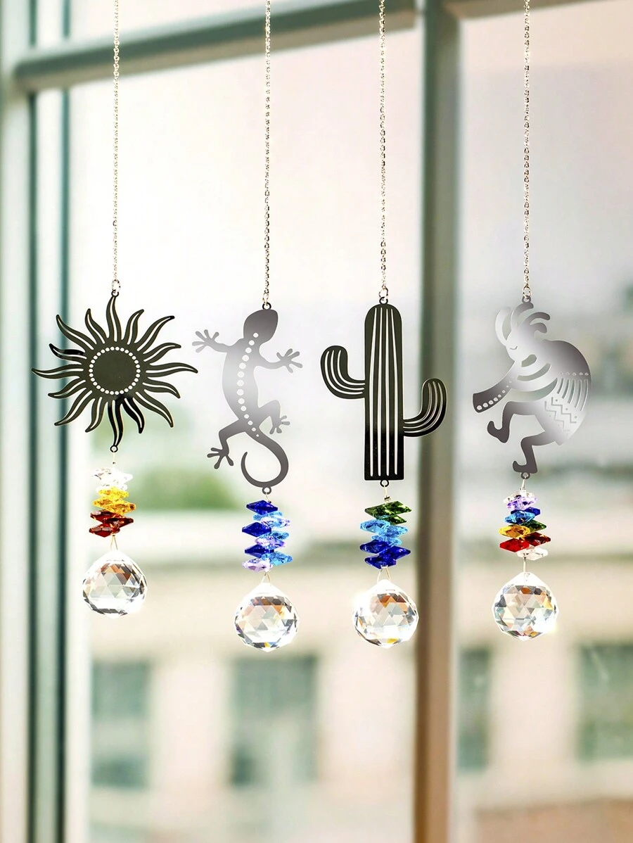 1pc Crystal Sun Catcher, Sun Lizard Cactus Crystal Wind Chime Pendant, Outdoor Gardening Light Collector Pendant For Wedding Home Decoration Gifts Birthday Graduation