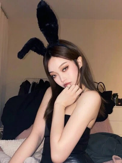 1件可爱甜美派对发饰 - 毛绒兔耳发箍，性感兔女郎装扮，发箍，发圈头饰