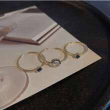 3pcs Vintage French Blue Minimalist Design Stackable Open Circle Ring Set - 3 Piece Set Of Plain Hoops - View 10