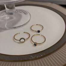 3pcs Vintage French Blue Minimalist Design Stackable Open Circle Ring Set - 3 Piece Set Of Plain Hoops - View 3