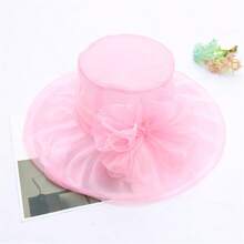 1pc Vintage Elegant Double Layer Organza Flower Detail Sun Hat With Foldable Brim For Women, Summer Bow - Multicolor - View 8