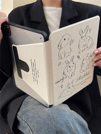 Easter Apple Rabbit 360° Rotatable Kickstand Flip Case With Stylus Holder Compatible With IPad 10, IPad Air 4/5, IPad 9.7inch, IPad 9/8/7, 10.2", IPad Pro 11inch