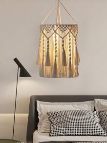1 件手工波西米亚编织挂饰，带流苏的灯罩，复古装饰（不含灯）
