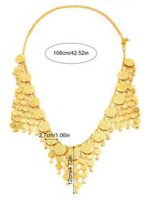 1件新款金属装饰肚皮舞腰链，带垂坠吊坠，波西米亚风，适合万圣节、情人节、夏季、开学季、秋季等场合。 - 金色 - 查看 3