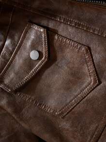Men Casual Multi-Pocket Retro Motorcycle PU Leather Hooded Jacket, Autumn/Winter