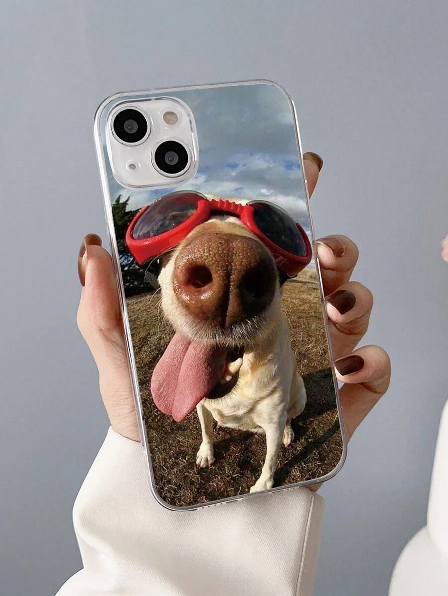 1入組有趣舌頭狗眼鏡圖案TPU全包式手機保護殼，適用於iPhone - 彩色 - 查看 1
