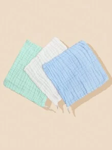 3 Piezas De Pañuelos De Alimentación Para Bebés De Color Sólido En Forma De Toalla - azul blanco verde - Ver 1