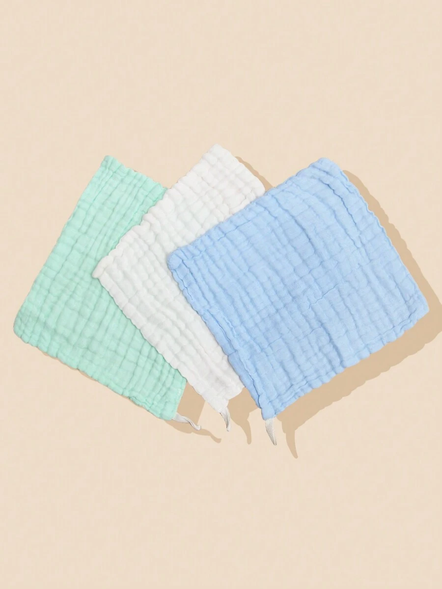3 Piezas De Pañuelos De Alimentación Para Bebés De Color Sólido En Forma De Toalla - azul blanco verde - Ver 1