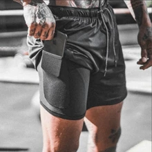 Shorts Masculino 2 Em 1 Duplo Esportivo Dry Fit Com Bolso Calção Para Academia Shorts De Compressão Corrida Treino Verão