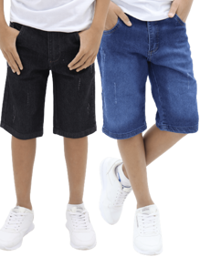 Men Denim Shorts - 深色牛仔褲+黑色牛仔褲 - 查看 1