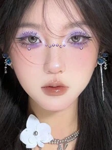 1 Pieza De Joyería Diy De Gemas De Rostro De Diamantes De Imitación De Color Morado Claro Para Lucir Un Maquillaje De Ojos Festivo - Morado - Ver 4