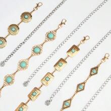 Boho款式1入女士人工綠寶石鑲嵌金屬幾何圖案腰鏈，時尚、優雅、多功能的服飾配件，適用於裙子，適合女孩穿著，波西米亞風格 - 彩色 - 查看 5