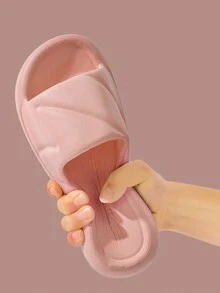 女士柔軟厚底防滑浴室拖鞋,粉色純色女士室內拖鞋 - 粉色 - 查看 4