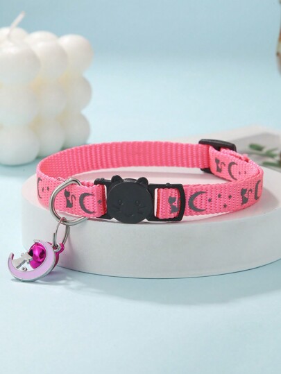 1 Stück Reflektierendes, Rosa Mond-design-katzenhalsband Mit Mondformudem Anhänger-hundehalsband