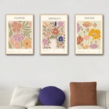 三聯抽象花瓶畫,現代簡約風格聚酯纖維橙色和粉紅色和幾何圖形和英文字詞矩形裝飾畫不含框,適用於客廳臥室家居裝飾 - 彩色 - 查看 3