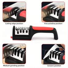 1入廚房刀具磨刀器,四段式掛鉤設計,多功能三段式刀具磨切器,家用必備 - 黑色 - 查看 3