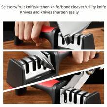 1入廚房刀具磨刀器,四段式掛鉤設計,多功能三段式刀具磨切器,家用必備 - 黑色 - 查看 2